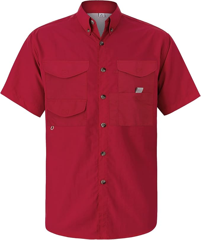 Alimens & Gentle Short Sleeve Fishing Shirt Wicking Fabric Sun Protection Casual Button Down Shirts