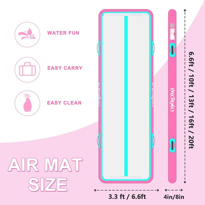 Inflatable Air Gymnastics Mats for Tumbling, 10ft/13ft/16ft/20ft Tumble Track Tumbling Mats for Kids, 4/8 Inches Thick Training Mat with Electric Pump Gymnastics Equipment for Kids Mat