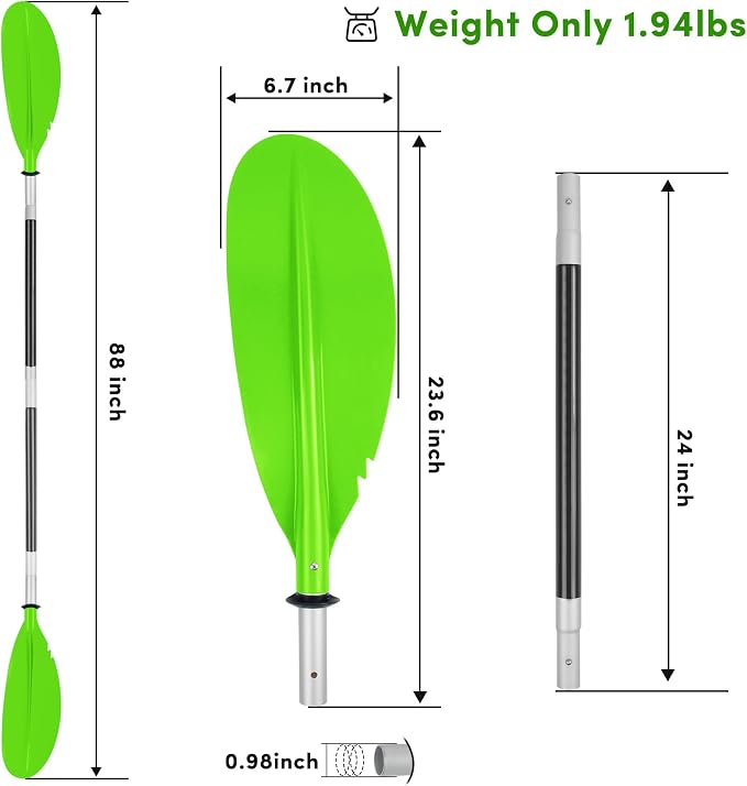 Kayak Paddle,88in 4 Pieces Boat Oars Kayak Paddles,Heavy Duty Aluminum Alloy Shaft Float Lightweight Detachable Adjustable Fishing Kayak Paddle for Adults with Paddle Leash(8 Color ，1Pack,2Pack)