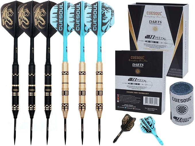 CUESOUL Jazz-Metal Luxury Steel Tip Darts Set 21g/24g/26g with AK5 Integrated Dart Flights