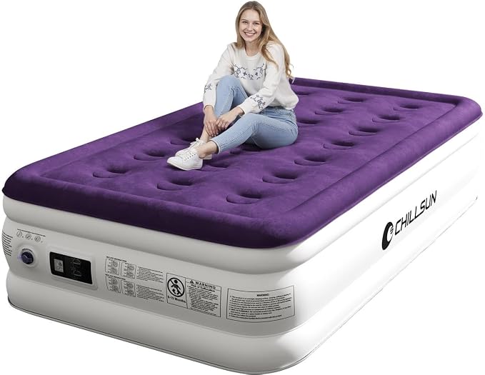 CHILLSUN Twin Air Mattress with Built in Pump, 18" Leak-Proof Blow up Mattress, Inflatable Mattress for Guest Home Portable, Camping Travel Air Bed, 2 Mins Quick Self-Inflation Colchon Inflable