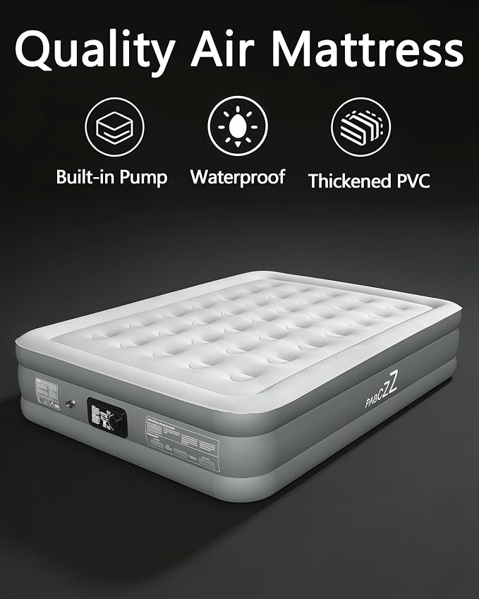 air Mattress Queen with Built in Pump – 18-Inch Thickened Inflatable Mattress for Easy Travel, Supports Up to 650 Pounds Pounds (Dark Gray, Queen)
