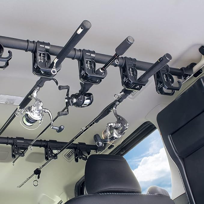 LITTLEMOLE Car Fishing 4 Rod Holder Adjustable 35 to 57 Inch, Heavy Duty Vehicle Fishing Pole Rack for SUV, Wagons, Van