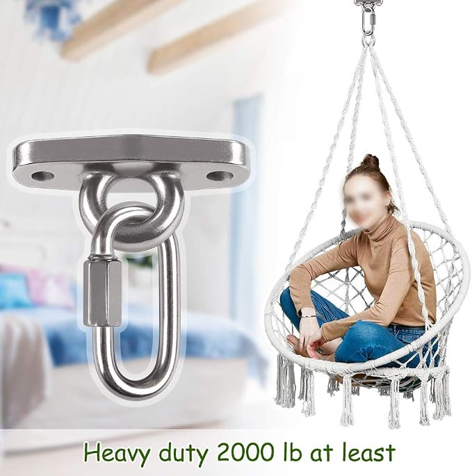 IOH 2 Pcs Heavy Duty Swing Hangers with 4 Screws SUS 304 Antirust, Playground Porch Yoga Seat Trapeze, Hammock Chair, Hanging Kit, Indoor Outdoor, 2000lb Capacity | 2 Quick Link Oval Carabiner |