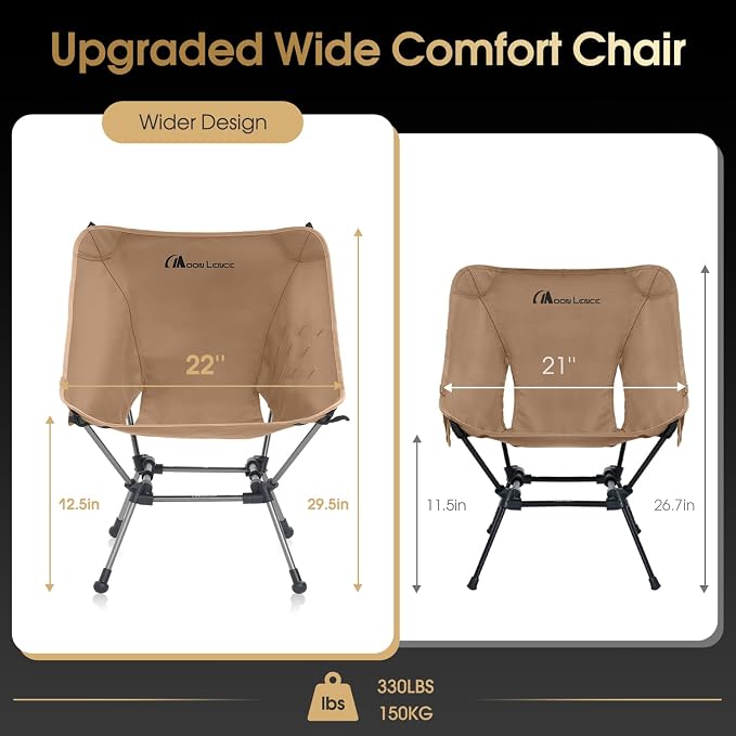 MOON LENCE Portable Camping Chair Plus, Larger & Roomier, Compact and Lightweight Still, Folding Chair for Backpacking & Hiking, 330Lbs Capacity (Desert Rust-2pack)
