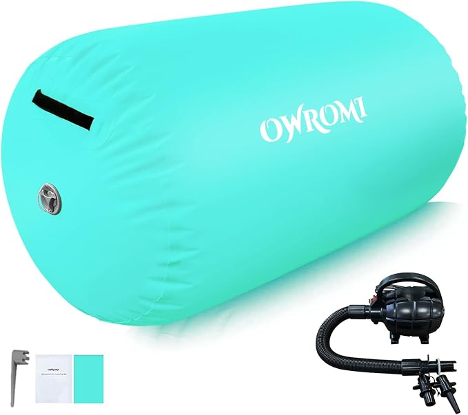 Inflatable Gymnastics Air Mat Tumble Track with Gymnastics Air Barrel - Inflatable Air Spot Tumbler Backbend Trainer Air Roller Tumbling Mat with Electric Pump