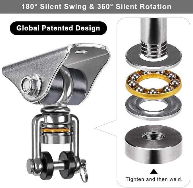 SELEWARE Anti-Squeaking Swing Hanger Stainless Steel Swing Hook Bearing Inside Free Swivel Ceiling Mount Bracket for Hammock Chair Toddler Swing Yoga Swing Punching Bag 2 Pack