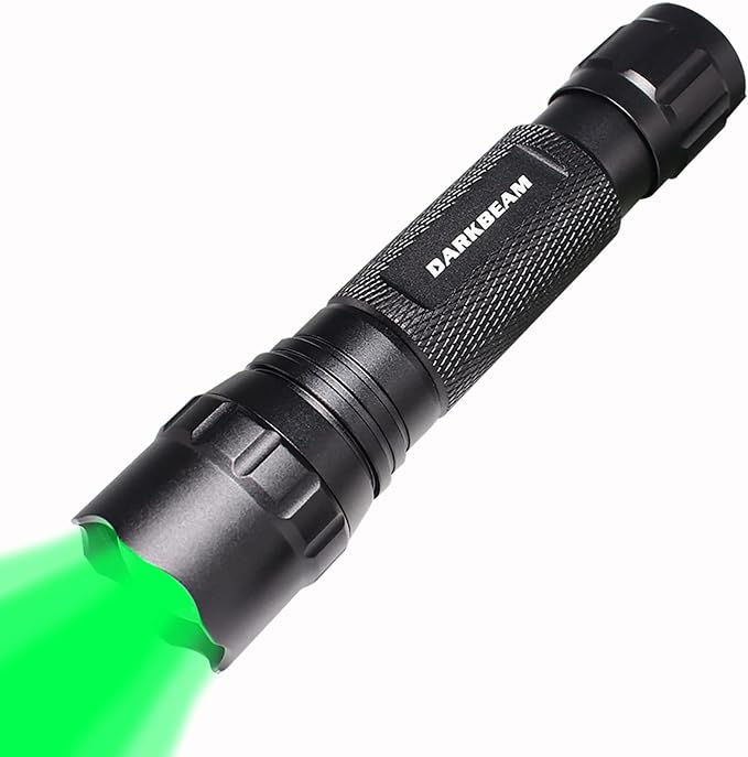 DARKBEAM Green Light Flashlight Tactical LED Rechargeable, Zoomable Portable Handheld Green-Light for Fishing Hunting Detector Astrophotography