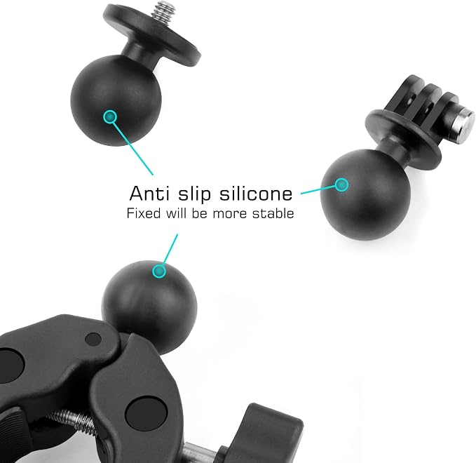 GEPULY Super Clamp Camera Clamp Mount for GoPro Insta360 DJI Motorcycle Accessories Dual 360° Ballhead Magic Arm Double Ball Head Adapter Heavy-Duty for Action Cams/Phones/DSLR/LED Light/Monitor