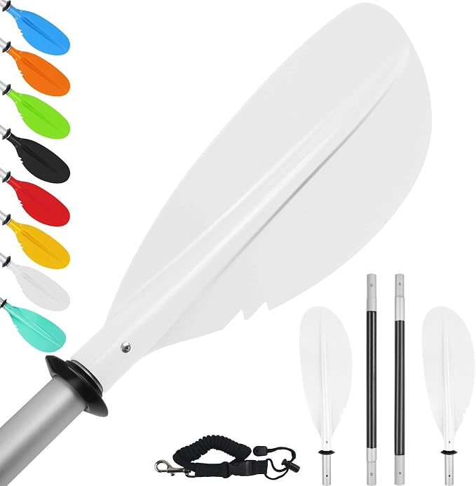 Kayak Paddle,88in 4 Pieces Boat Oars Kayak Paddles,Heavy Duty Aluminum Alloy Shaft Float Lightweight Detachable Adjustable Fishing Kayak Paddle for Adults with Paddle Leash(8 Color ，1Pack,2Pack)