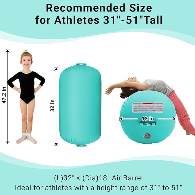 CZGBRO Gymnastics Barrel Air Roller with Pump, Inflatable Tumbling Equipment Air Mat Octagon Mat for Backhandspring Training Cheerleading Home Use