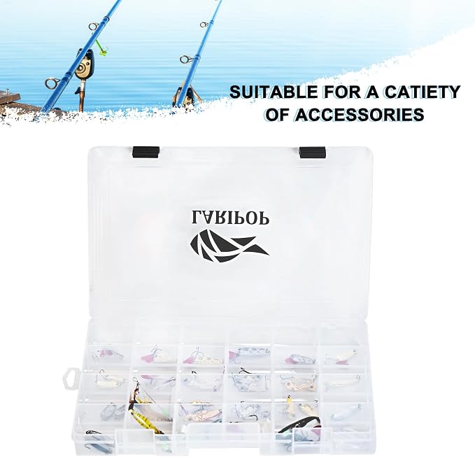 LARIPOP 4-Pack 3700 Fishing Tackle Boxes, Clear Plastic Storage Trays with Adjustable Dividers, Organizer for Lures, Hooks, Sinkers, Jigs & Fishing Accessories