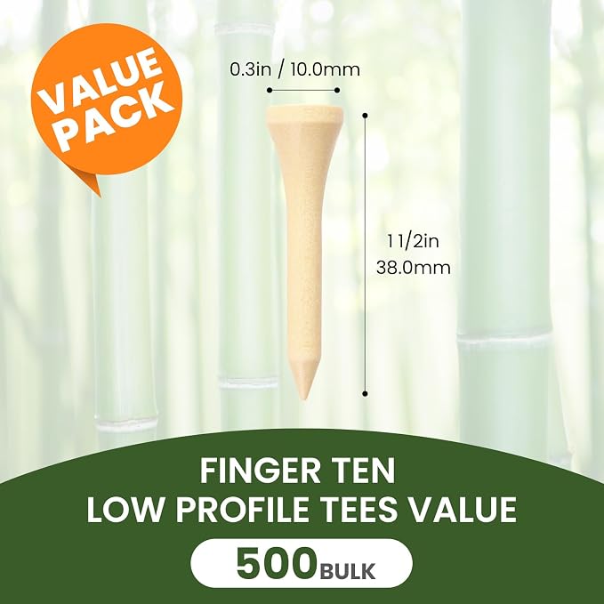 FINGER TEN Short Golf Tees 1 1/2 Inch Wood for Par 3 & Iron Shots Bulk 250/500 Pack, Bamboo Tee for Stable Low-Tee Height in Natural, Red, and USA Flag