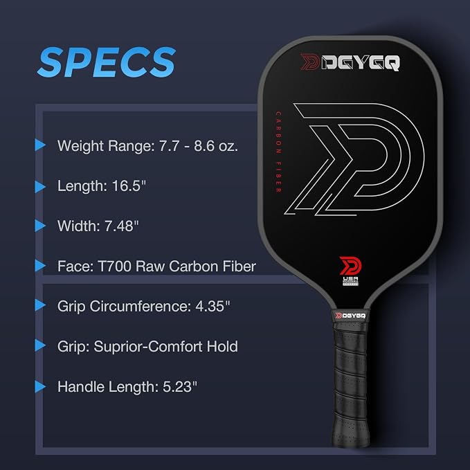 DGYGQ Pickleball Paddles with Polypropylene Honeycomb Core, T700SC Power Carbon Fiber Pickleball Paddle, Increased Power for Ultimate Spin & Consistency