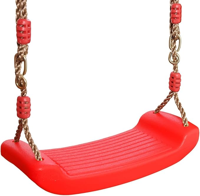 Plastic Swing Seat, Heavy Duty Tree Swing Set Non Slip Playground Swing Set Accessories Replacement with Adjustable Rope for Kids Outdoor Play Playground Backyard (Red)