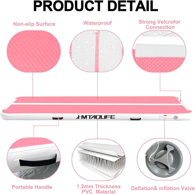 Inflatable Air Gymnastics Mat Tumble Track, 6.6/10/13/16/20ft Tumbling Mat Air Tumbling Track, Air Training Mat with Air Pump for Home/Water Fun/Gym/Yoga/Training/Cheerleading