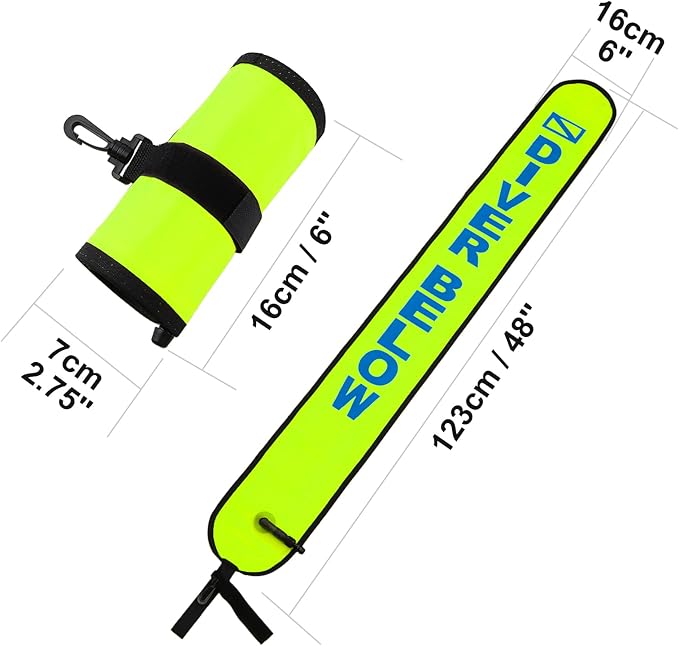 Surface Marker Buoy, Scuba Diving Surface Marker Signal Tube with Reflective Strip and Plastic Clip