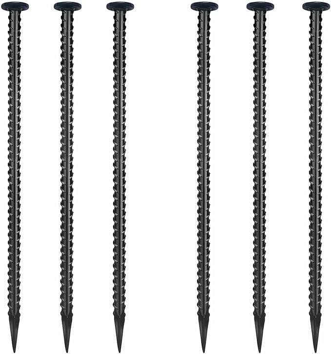 16 Inch Rebar Stakes, Ground Stake, 1/2 Inch Diameter，Galvanized Steel Ground Anchors, Landscpe Stakes, Heavy Duty Metal Spikes，Asphalt Anchor,Used for Speed Bump Wheel Stop and Camping (6 Pack)