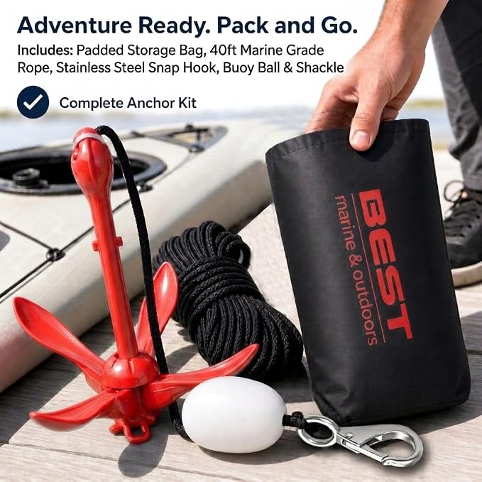 Best Marine and Outdoors Kayak Anchor, 3.5 Pound Anchor System Kit for Kayaks, Canoes, SUP Paddle Boards & Jet Skis, Fishing, Boating & Kayaking Accessories