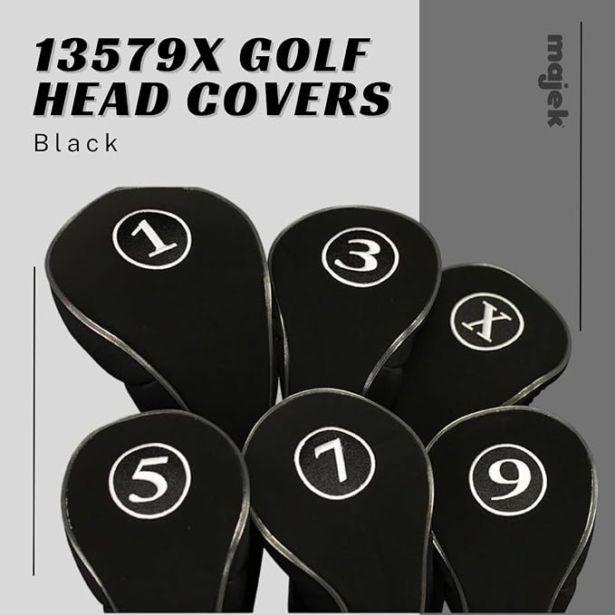 Black Golf Zipper Head Covers Driver 1 3 5 7 9 X Fairway Woods Headcovers Metal Neoprene Traditional Plain Protective Covers Fits All Fairway Clubs