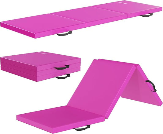 Fitvids Folding Exercise Gymnastics Mat for Tumbling, 2'x6'x2" Gym Workout Mat with Carrying Handles High-Density Anti-Tear Portable Fitness Aerobics Mats for Home Gym Yoga Pilates MMA Core Training