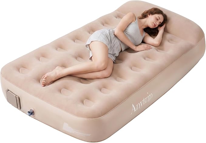 10'' Twin Camping Air Mattress Built in Pump with 2" Raised Pillow – Twin Blow Up Mattress Portable Inflatable Air Bed for Home Guest Camping Travel Outdoor