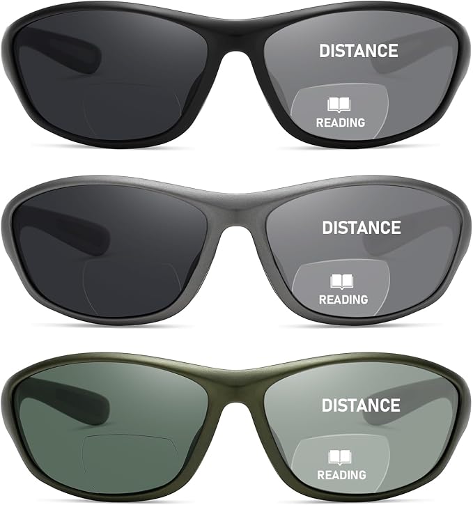 LKEYE Bifocal Reading Sunglasses Men Women Sports Style Sun Reader Wrap Around Build-In UV Protection Driving glasses LK6092