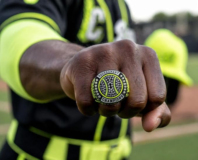 Legacy Rings 1 or 12 Pack Neon Yellow Baseball Softball Championship Trophy Ring Award for Tournament Champion or Finalist