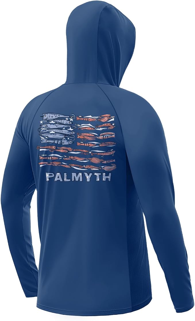 Palmyth Fishing Hoodie for Men Long Sleeve Sun Protection UV UPF 50+ Shirts | Hidden Zipper Pocket, Thumb Loops, Quick-Dry, Side Mesh Panels, Lens Cleaning Cloth, 4-Way Stretch