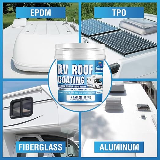 RV Roof Sealant 5 Gallon RV Roof Coating RV Roof Sealant White Waterproof Solar Reflective & Leak Repair for Trailers Campers Motorhomes