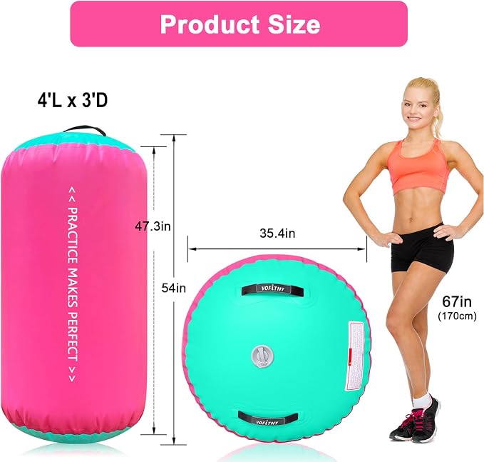 VOFiTNY Inflatable Gymnastics Air mat Tumbling Track with Air Barrel Octagon Mat with Pump for Home/Gym