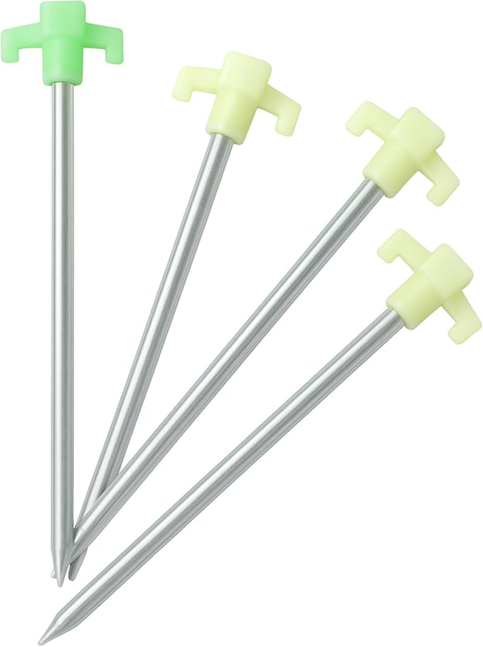 10" Glow in the Dark Tent Stakes - Unbreakable Rebar Stakes, Metal Stakes Heavy Duty, Camping Spikes with High Impact, 5/16" Diameter Corrosive Resistant Ground Anchor, Made in USA Metal Tent Anchors