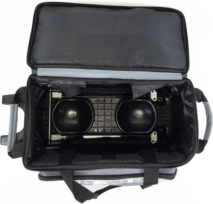 ELITE Deluxe 2 Ball Bowling Bag with 5" Smooth Wheels - Large Accessory Pocket, Shoe Compartment, 36" Extendable Handle