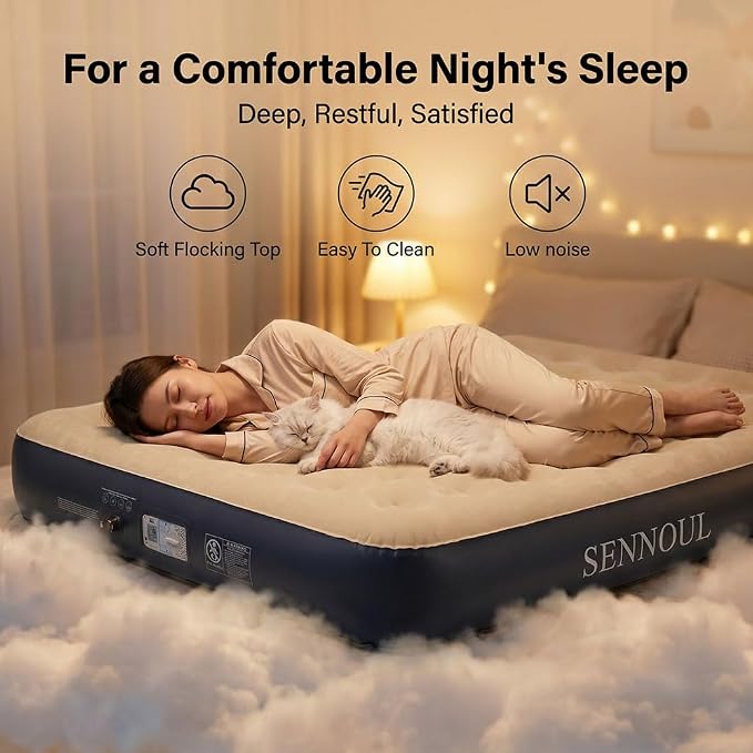 SENNOUL Air Mattress Twin with Built in Pump - 2 Mins Quick Self Inflatable,13"/550lbs Max Blow Up Bed, All Night Stability No Lost Air，No Peculiar Smell for Camping,Home,Guests & Portable Travel