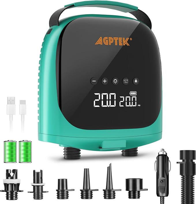 AGPTEK Paddle Board Pump Electric Sup Air Pump 20PSI Portable, Auto-Off 12V DC Car Connector for Inflator & Deflator Inflatable Stand up Paddle Boards,Boats,Inflators