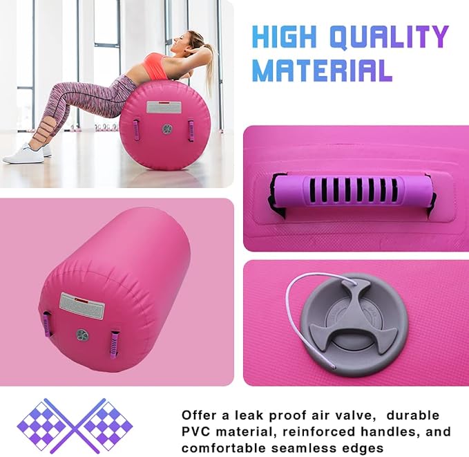CZGBRO Gymnastics Barrel Air Roller with Pump, Inflatable Tumbling Equipment Air Mat Octagon Mat for Backhandspring Training Cheerleading Home Use