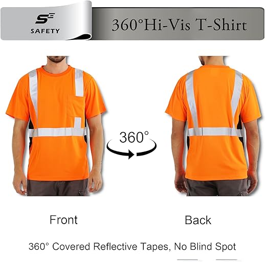 sesafety Safety Reflective Shirts, Class 2 High Visibility Shirts for Men Construction Work Mesh Short Sleeve Orange M