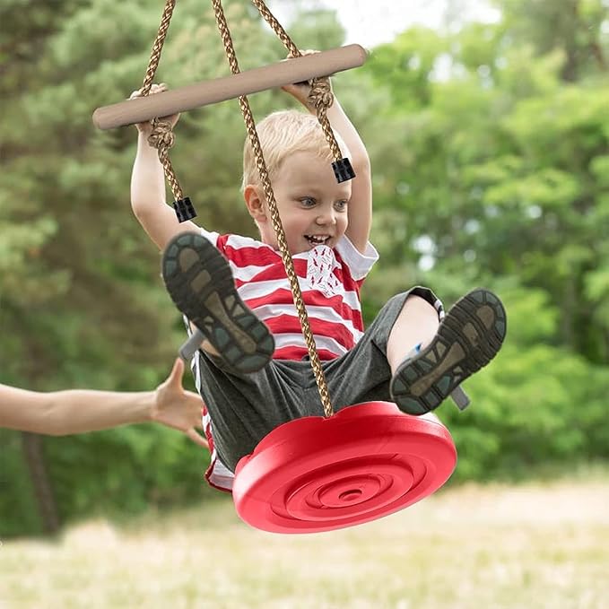 REZNOR Disc Swing for Kids Swing Set Accessories, 7FT Height Adjustable Gym Monkey Bar, Tree Swing for Backyard (Red)