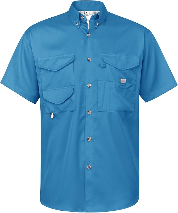 Alimens & Gentle Short Sleeve Fishing Shirt Wicking Fabric Sun Protection Casual Button Down Shirts
