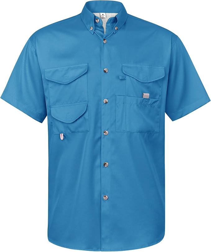 Alimens & Gentle Short Sleeve Fishing Shirt Wicking Fabric Sun Protection Casual Button Down Shirts