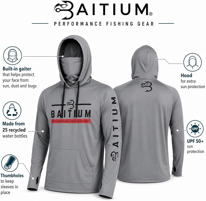 Fishing Shirts for Men,UPF50 Hooded Long Sleeve with Gaiter, Sun Protection Dry Fit Apparel, Face Mask, Fishing Clothes