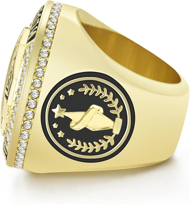 1-12 Pack MVP Football Baseball Basketball Soccer Champion Ring Championship Rings Most Valuable Player Football Baseball Basketball Soccer Gold Award Trophy Medals Ring with Display Case and Holder