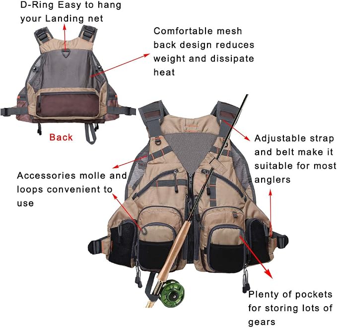 Kylebooker Fly Fishing Vest Pack Adjustable for Men and Women