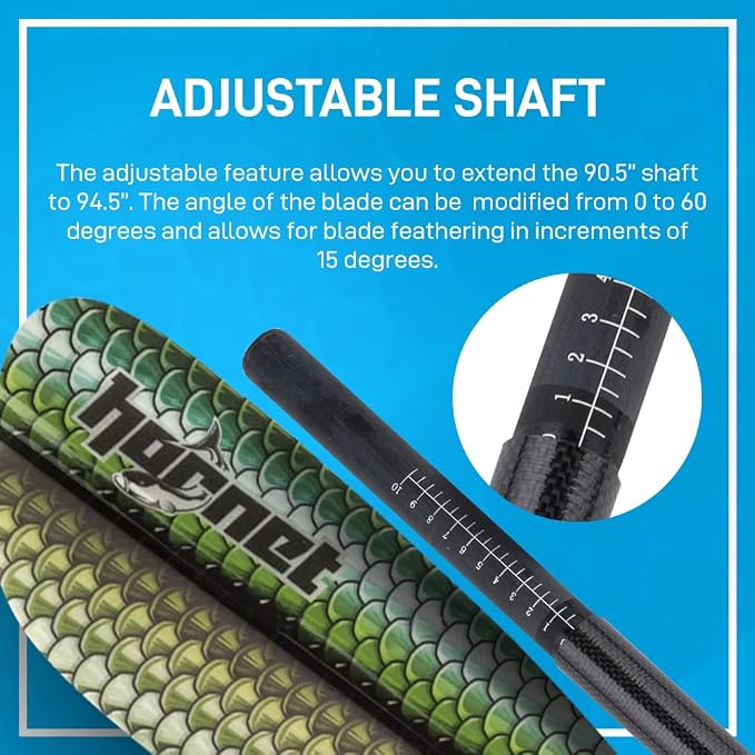 Hornet Watersports Fiberglass Kayak Paddle for Adults- Ideal for Touring, Fishing and Boating- 90.5 inches / 230CM Adjustable with Carbon Fiber Shaft- Kayak Oars Kayaking Equipment