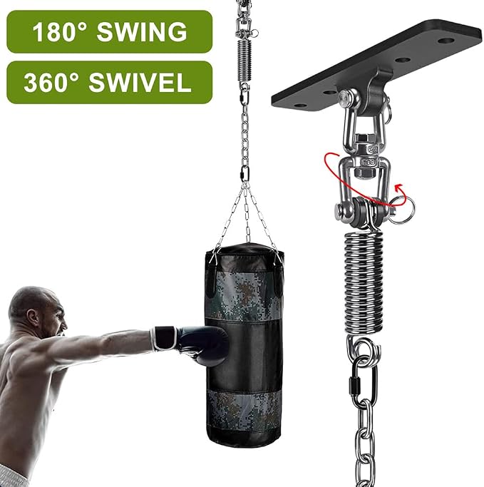 Dolibest Hammock Chair Hanging Kit, Heavy Duty Swing Hanger with Spring and 39" Chain, Indoor Outdoor Playground Hanging Hammock Punching Bags, 360+180° Rotation, Easy to Install, Black