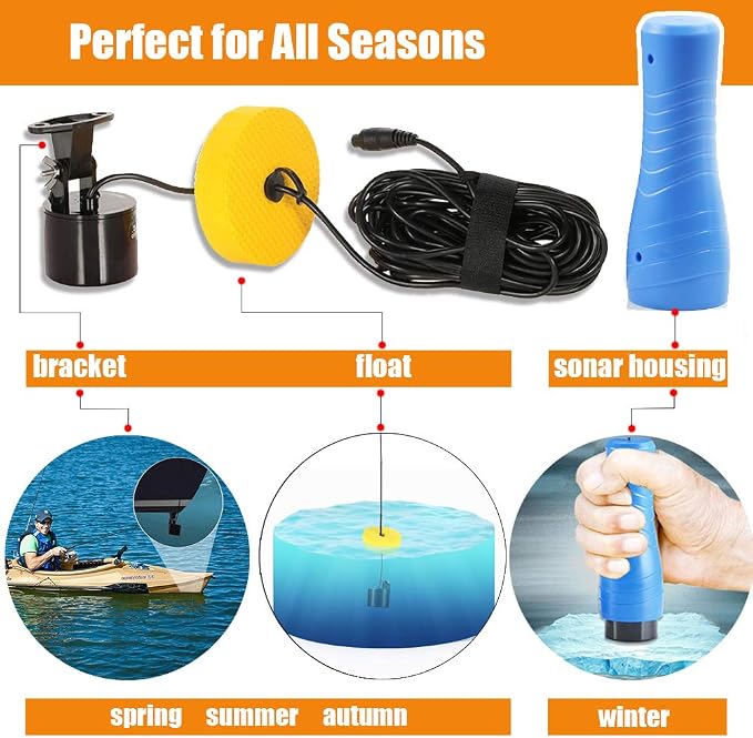 LUCKYLAKER Ice Portable Fishing Fish Finder Wired Handheld Fishing Finders Kayak Sonar Sensor Fish Finder Transducer Depth Finder LCD Monitor for Boat Canoe