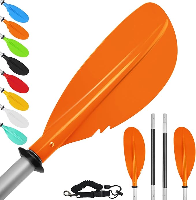 Kayak Paddle,88in 4 Pieces Boat Oars Kayak Paddles,Heavy Duty Aluminum Alloy Shaft Float Lightweight Detachable Adjustable Fishing Kayak Paddle for Adults with Paddle Leash(8 Color ，1Pack,2Pack)