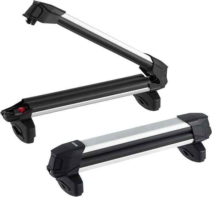 VEVOR Ski & Snowboard Roof Rack, Carry up to 4 Pairs of Skis or 2 Snowboards, 2 PCS Aluminum Universal Car Roof Rack Top Holder with Lock & Rubber Padding, Carrier for Fishing Rod, Fit Most Crossbars