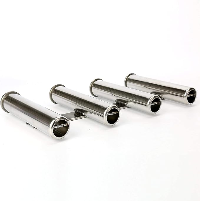 Amarine Made 4 Tube Fishing Rod Rack Mirror Finish Stainless Steel 316 Wall / Side Mounted Rod Holder for Boat Yacht