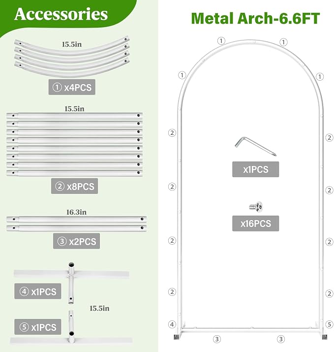 6.6FT Metal Wedding Arch Backdrop Stand,Stable Wedding Arch Frame for Wedding Ceremony Birthday Party Baby Shower Graduation Anniversary Floral Decoration,White